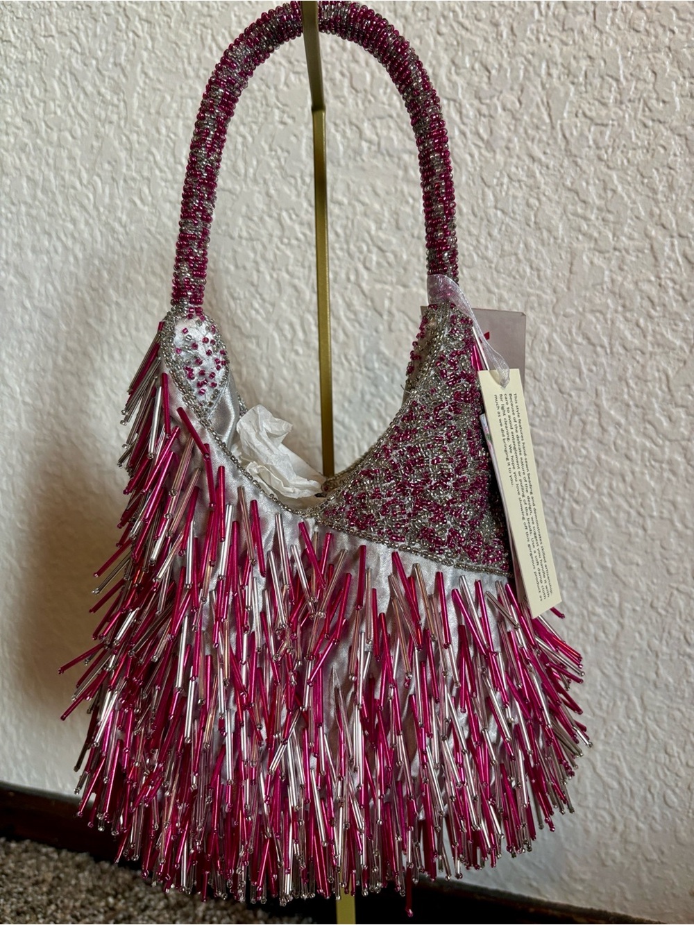 Beaded Pink and Silver Fringe - Made in India